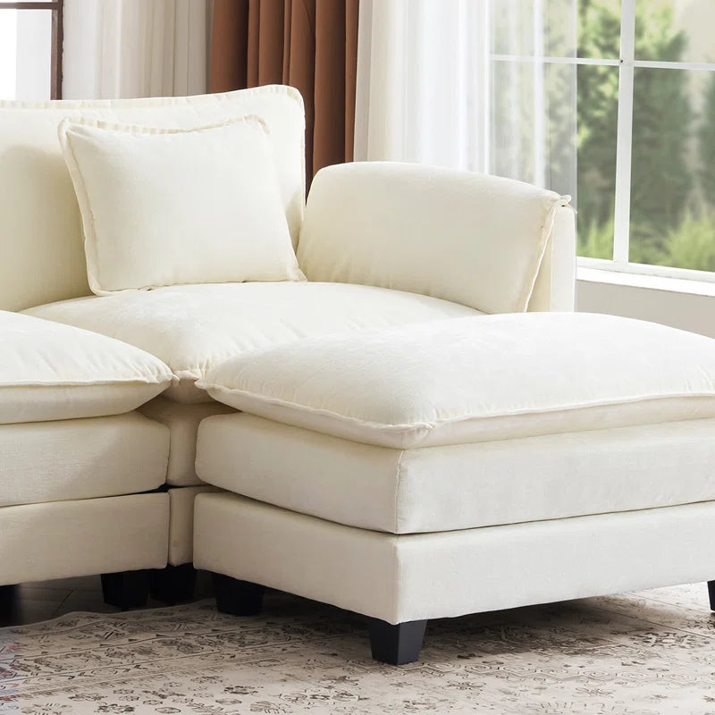 4-Piece 115'' Reversible Modern Upholstered L-Shape Sectional Sofa With Ottoman- Premium Velvet Fabric