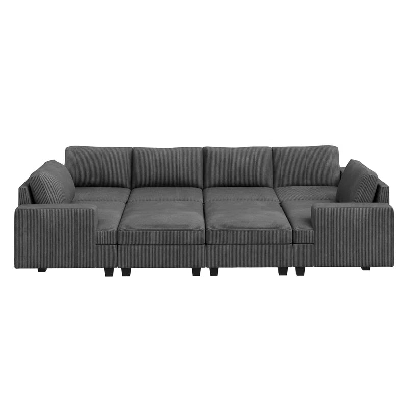 Nolany Corduroy Sleeper Sectional U Shaped Modular Sectional Sofa with Storage Ottoman