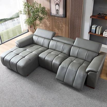 113.38" Genuine Leather Power Reclining Sectional With USB Port