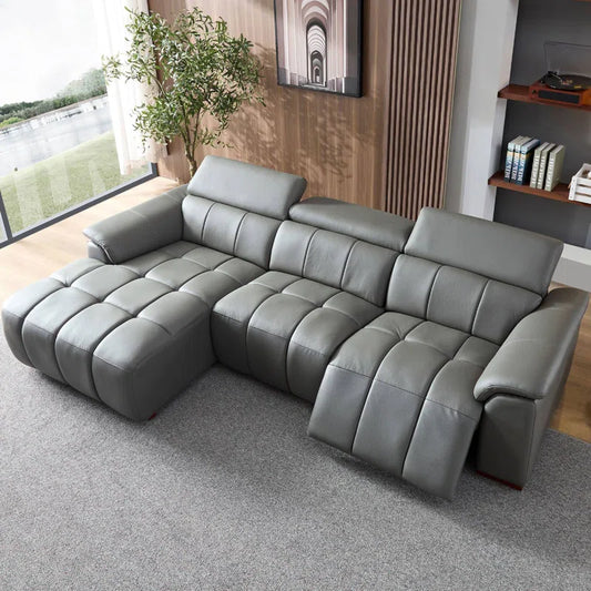 113.38" Genuine Leather Power Reclining Sectional With USB Port