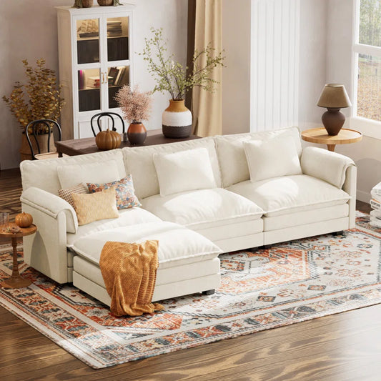 4-Piece 115'' Reversible Modern Upholstered L-Shape Sectional Sofa With Ottoman- Premium Velvet Fabric