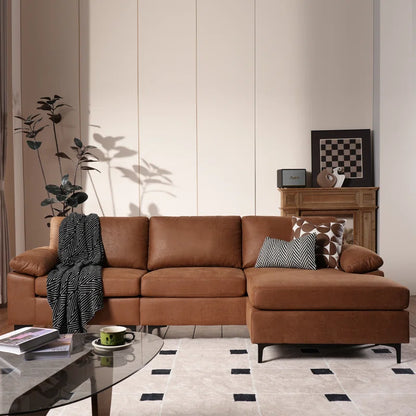 97.6" L Shaped Sectional With Reversible Chaise, 3 Seat Comfy Suede Leather Couch With Convertible Chaise, Modern Mid-century Sofa For Living Room