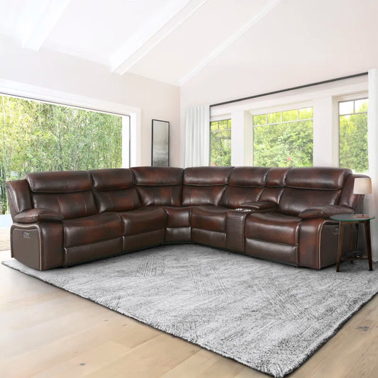 Amedeu 6 - Piece Leather Power Reclining Sectional