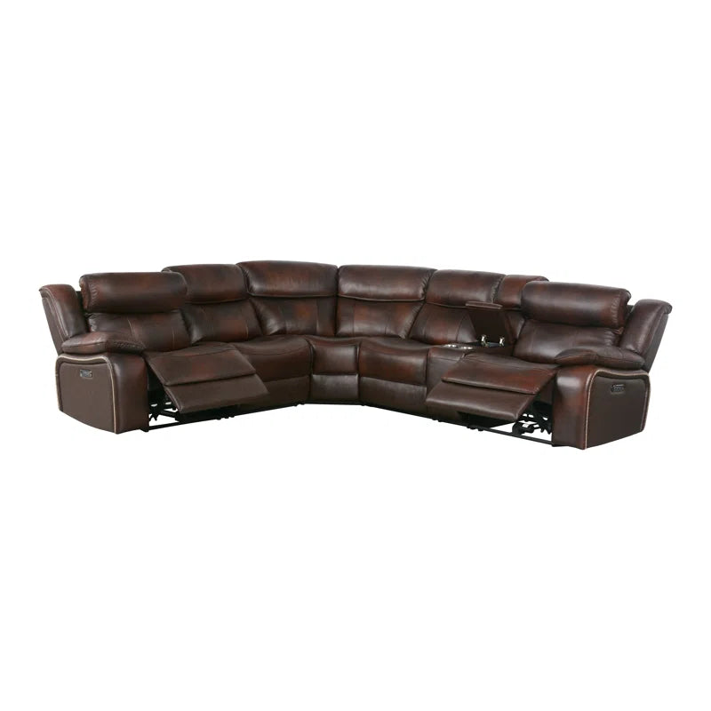 Amedeu 6 - Piece Leather Power Reclining Sectional