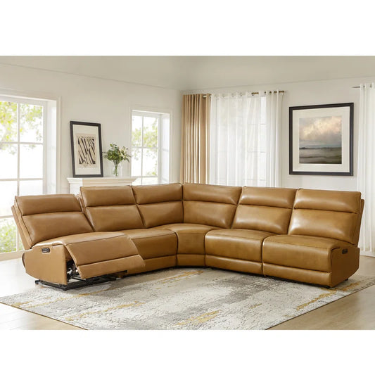 Myheir Modern Genuine Leather Power Reclining Sofa With Power Headrest