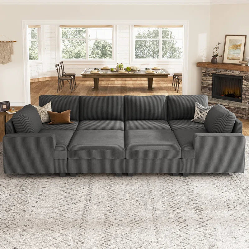 Nolany Corduroy Sleeper Sectional U Shaped Modular Sectional Sofa with Storage Ottoman