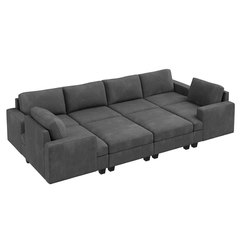 Nolany Corduroy Sleeper Sectional U Shaped Modular Sectional Sofa with Storage Ottoman
