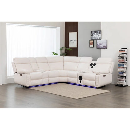 Palerem 98.5" Wide Vegan Leather Power Reclining Sectional with LED, USB and SubWoofer Sound System