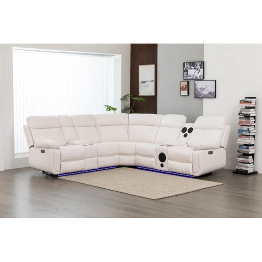 Palerem 98.5" Wide Vegan Leather Power Reclining Sectional with LED, USB and SubWoofer Sound System