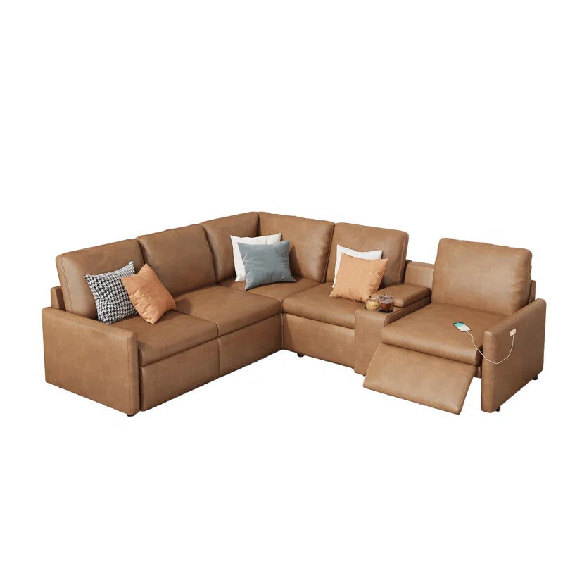 Power Recliner, Reclining Sectional Sofa With Console& Single Right Recliner, Leather Modular Sofa With Cup Holder& USB Port, L Shaped Couch For Living Room