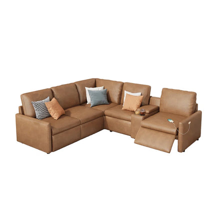 Power Recliner, Reclining Sectional Sofa With Console& Single Right Recliner, Leather Modular Sofa With Cup Holder& USB Port, L Shaped Couch For Living Room