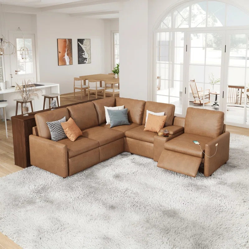 Power Recliner, Reclining Sectional Sofa With Console& Single Right Recliner, Leather Modular Sofa With Cup Holder& USB Port, L Shaped Couch For Living Room