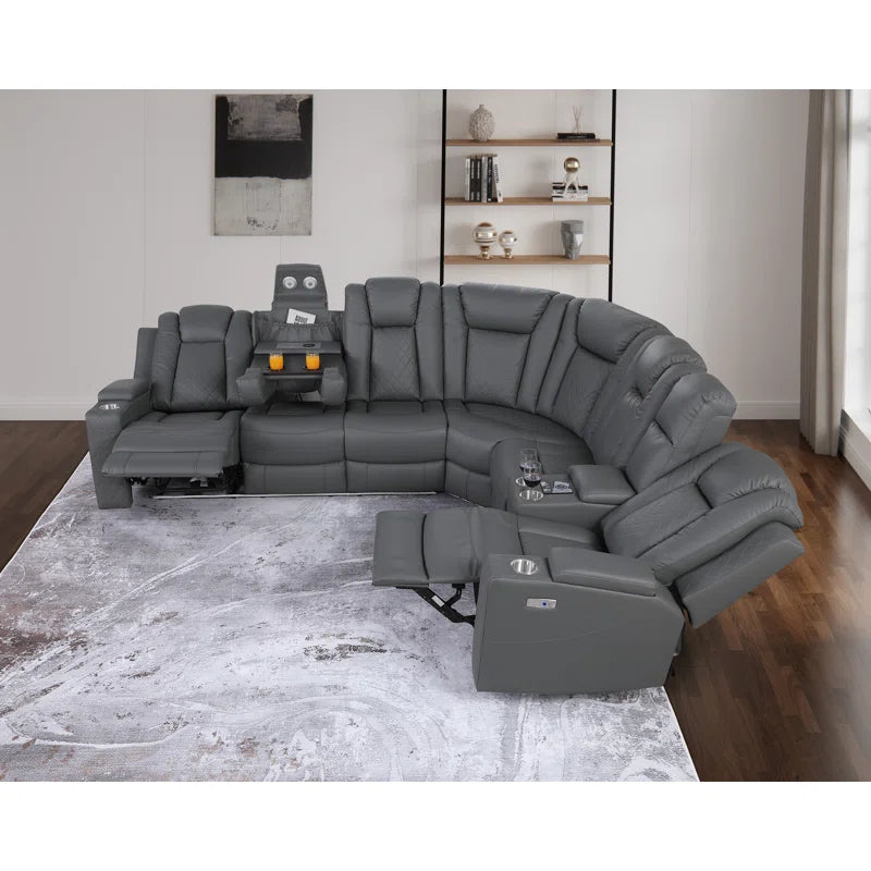Power Reclining Corner Sectional Sofa With Bluetooth , Led & Wireless Charging And Cup Holders