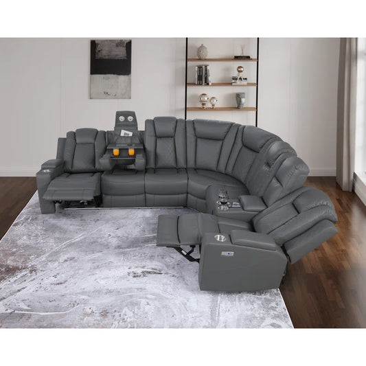 Power Reclining Corner Sectional Sofa With Bluetooth , Led & Wireless Charging And Cup Holders