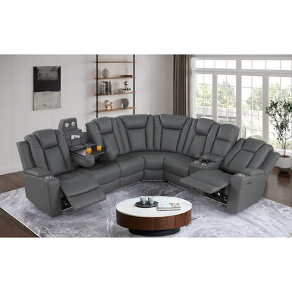 Power Reclining Corner Sectional Sofa With Bluetooth , Led & Wireless Charging And Cup Holders