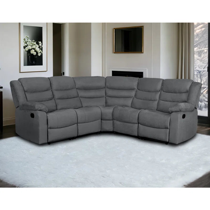 Reclining Sectional Sofa, Microfiber Manual 5 Seats Recliner Sectional Sofa with Cup Holders