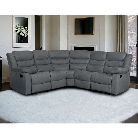 Reclining Sectional Sofa, Microfiber Manual 5 Seats Recliner Sectional Sofa with Cup Holders