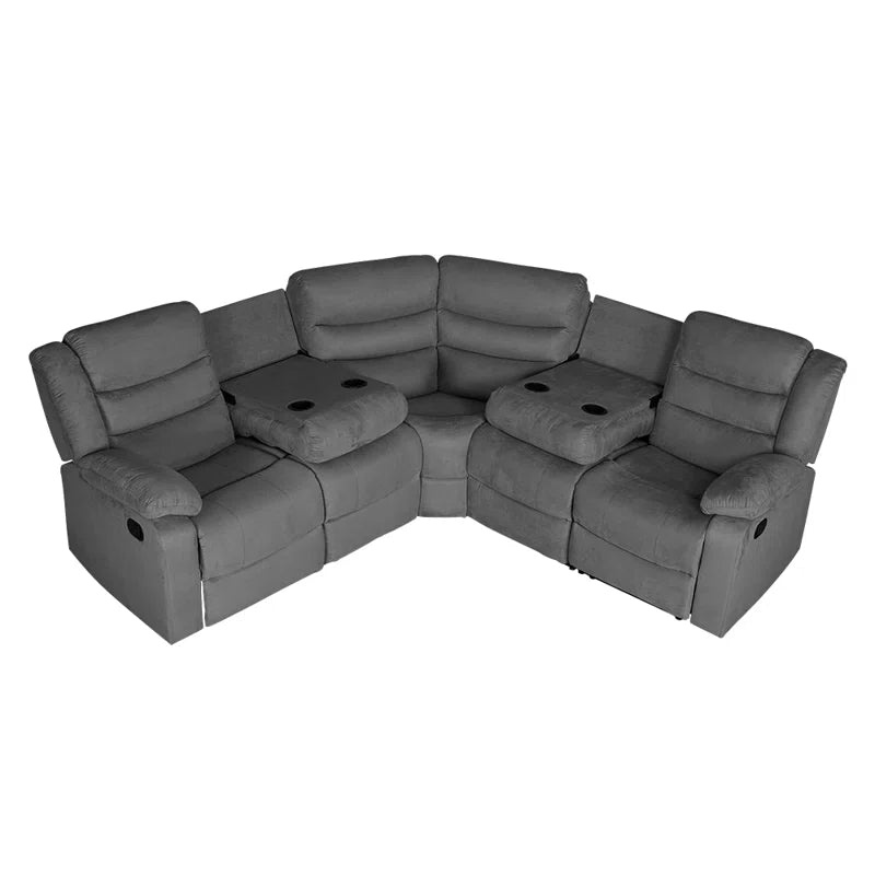 Reclining Sectional Sofa, Microfiber Manual 5 Seats Recliner Sectional Sofa with Cup Holders