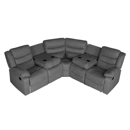 Reclining Sectional Sofa, Microfiber Manual 5 Seats Recliner Sectional Sofa with Cup Holders