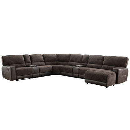 Shellenbarger 8 - Pieces Vegan Leather Blend Chenille Reclining Sectional, Recliner Sectional Couch with Chaise