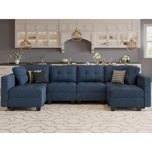Teangela 116.6" Wide U Shaped Linen Reversible Modular Sofa Livingroom Apartment Storage Sofa Sectional Couch