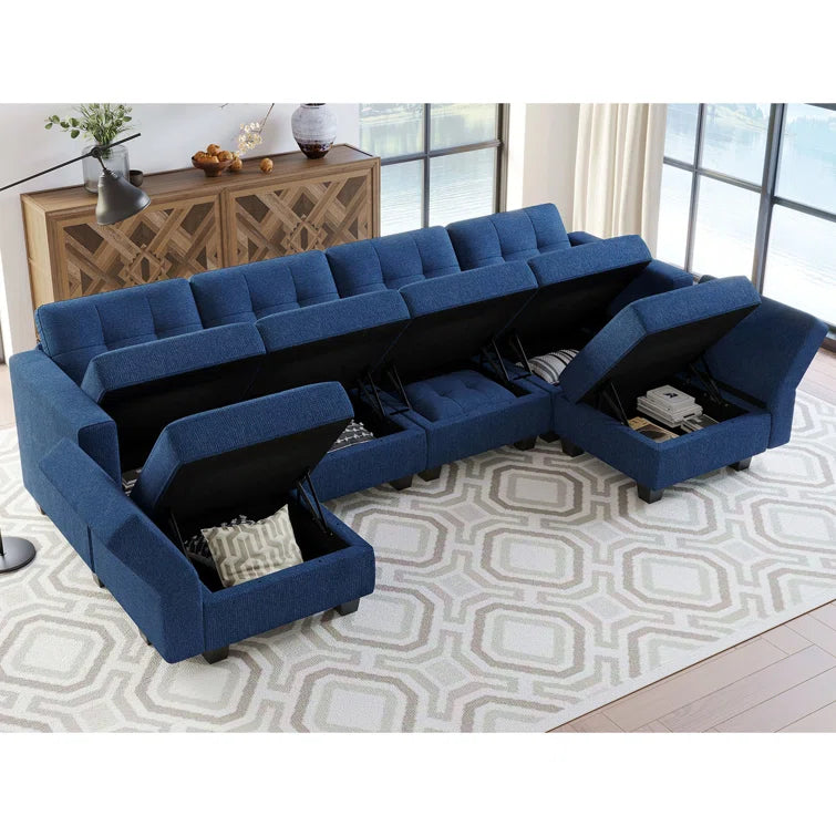 Teangela 116.6" Wide U Shaped Linen Reversible Modular Sofa Livingroom Apartment Storage Sofa Sectional Couch