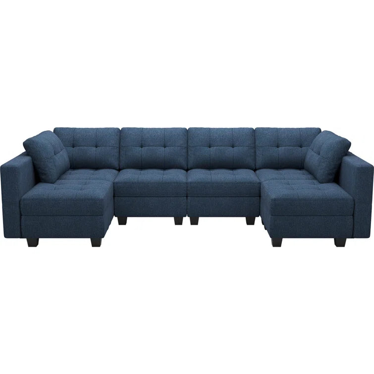 Teangela 116.6" Wide U Shaped Linen Reversible Modular Sofa Livingroom Apartment Storage Sofa Sectional Couch