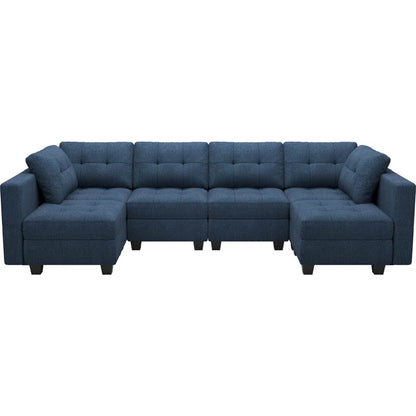 Teangela 116.6" Wide U Shaped Linen Reversible Modular Sofa Livingroom Apartment Storage Sofa Sectional Couch