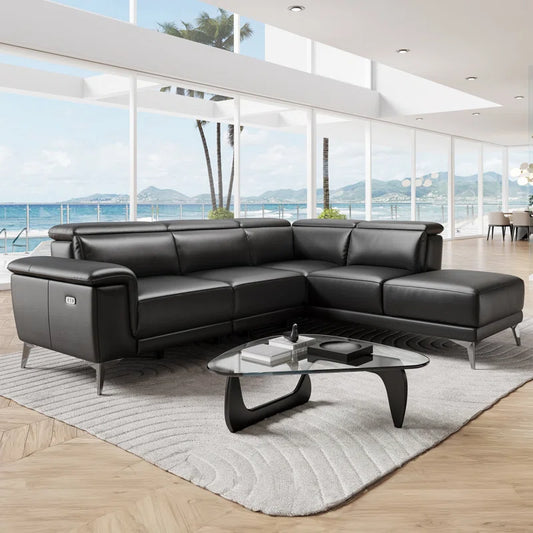Valencia Pista Leather Reclining Sectional Sofa With Left Hand Chaise - Italian Nappa 11000 Top Grain Leather Couch- Power Reclining Seat With Leggett - Adjustable Headrests