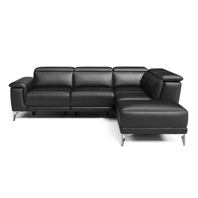 Valencia Pista Leather Reclining Sectional Sofa With Left Hand Chaise - Italian Nappa 11000 Top Grain Leather Couch- Power Reclining Seat With Leggett - Adjustable Headrests