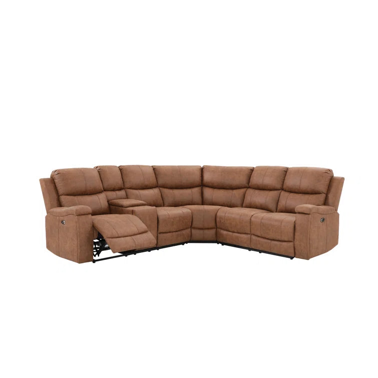 Wayland 96" Wide 3 - Piece Leather Power Reclining Sectional with Storage & Cup Holder