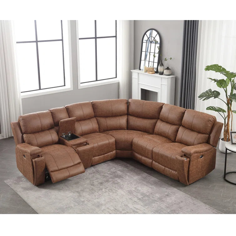 Wayland 96" Wide 3 - Piece Leather Power Reclining Sectional with Storage & Cup Holder