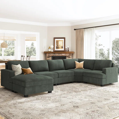 Zanavia U Shaped Corduroy Sectional Sofa Modular Sectional With Storage Ottoman