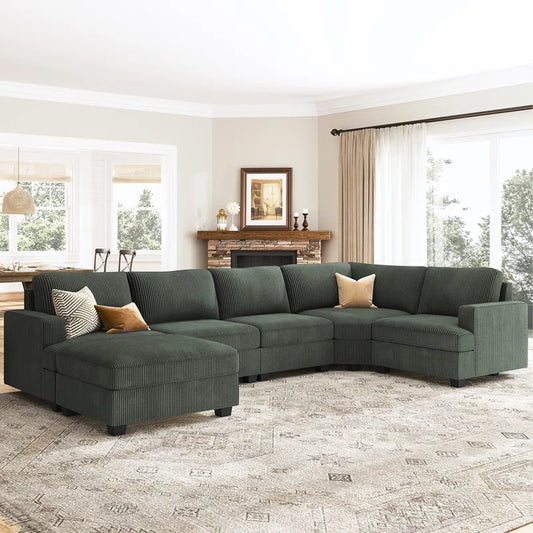 Zanavia U Shaped Corduroy Sectional Sofa Modular Sectional With Storage Ottoman