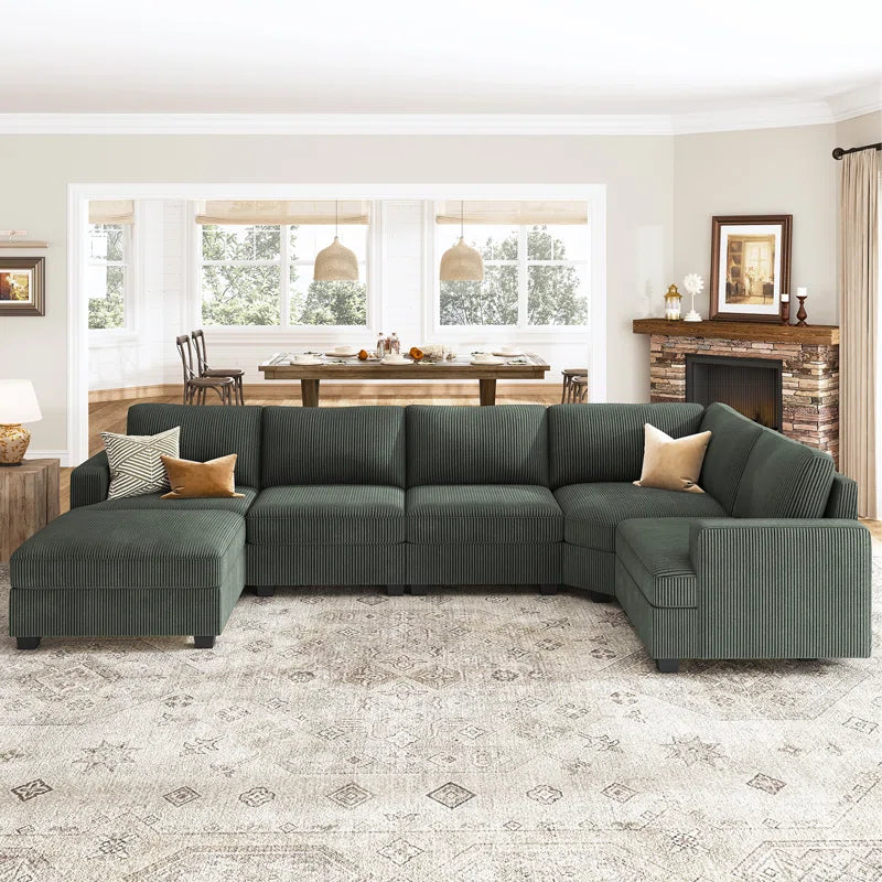 Zanavia U Shaped Corduroy Sectional Sofa Modular Sectional With Storage Ottoman