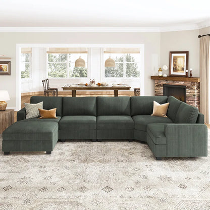 Zanavia U Shaped Corduroy Sectional Sofa Modular Sectional With Storage Ottoman